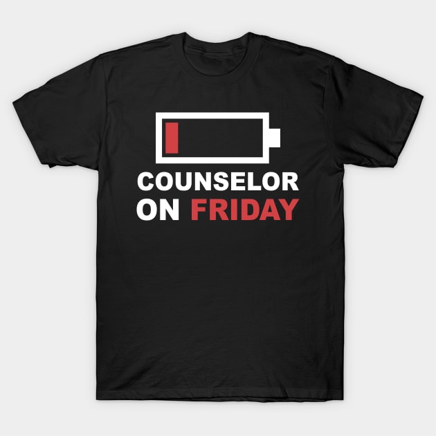 Couselor On Friday Low Battery T-Shirt by Jenna Lyannion